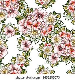 Abstract seamless pattern with plants, herbs and flowers