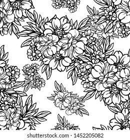 Abstract seamless pattern with plants, herbs and flowers