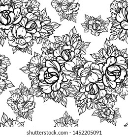 Abstract seamless pattern with plants, herbs and flowers