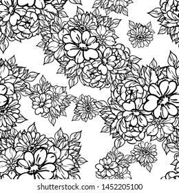Abstract seamless pattern with plants, herbs and flowers
