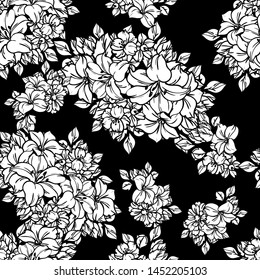 Abstract seamless pattern with plants, herbs and flowers