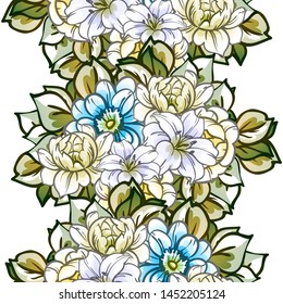 Abstract seamless pattern with plants, herbs and flowers