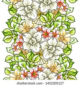 Abstract seamless pattern with plants, herbs and flowers