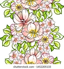 Abstract seamless pattern with plants, herbs and flowers