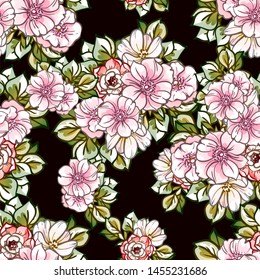 Abstract seamless pattern with plants, herbs and flowers