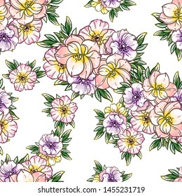 Abstract seamless pattern with plants, herbs and flowers