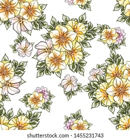 Abstract seamless pattern with plants, herbs and flowers