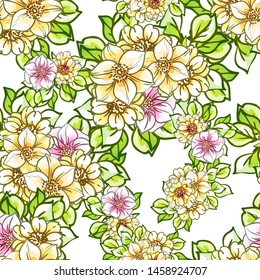 Abstract seamless pattern with plants, herbs and flowers