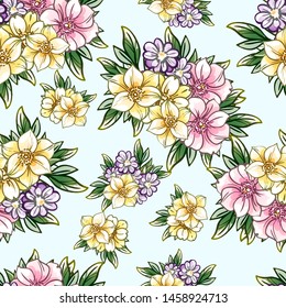 Abstract seamless pattern with plants, herbs and flowers
