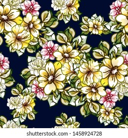 Abstract seamless pattern with plants, herbs and flowers