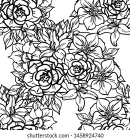 Abstract seamless pattern with plants, herbs and flowers