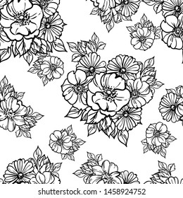 Abstract seamless pattern with plants, herbs and flowers