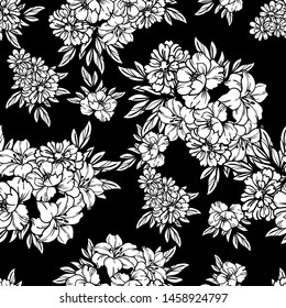 Abstract seamless pattern with plants, herbs and flowers