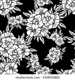 Abstract seamless pattern with plants, herbs and flowers