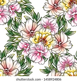Abstract seamless pattern with plants, herbs and flowers