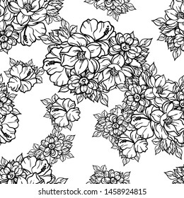Abstract seamless pattern with plants, herbs and flowers