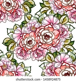 Abstract seamless pattern with plants, herbs and flowers