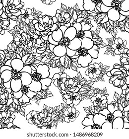 Abstract seamless pattern with plants, herbs and flowers