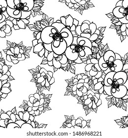 Abstract seamless pattern with plants, herbs and flowers