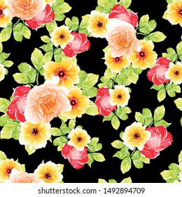 Abstract seamless pattern with plants, herbs and flowers
