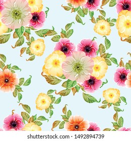 Abstract seamless pattern with plants, herbs and flowers