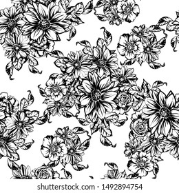 Abstract seamless pattern with plants, herbs and flowers
