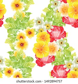 Abstract seamless pattern with plants, herbs and flowers