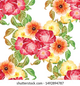Abstract seamless pattern with plants, herbs and flowers
