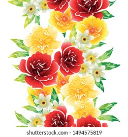 Abstract seamless pattern with plants, herbs and flowers