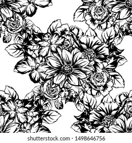 Abstract seamless pattern with plants, herbs and flowers