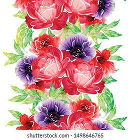 Abstract seamless pattern with plants, herbs and flowers