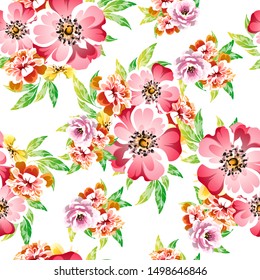 Abstract seamless pattern with plants, herbs and flowers