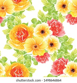 Abstract seamless pattern with plants, herbs and flowers