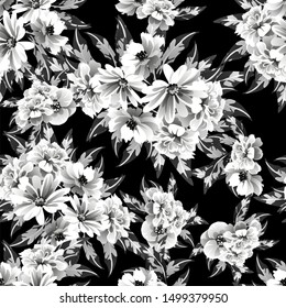 Abstract seamless pattern with plants, herbs and flowers