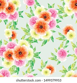 Abstract seamless pattern with plants, herbs and flowers