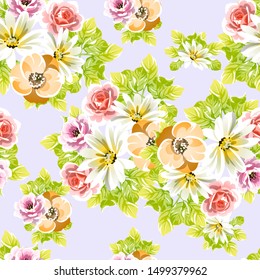 Abstract seamless pattern with plants, herbs and flowers