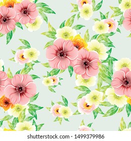 Abstract seamless pattern with plants, herbs and flowers