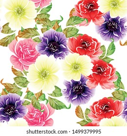 Abstract seamless pattern with plants, herbs and flowers
