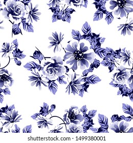 Abstract seamless pattern with plants, herbs and flowers