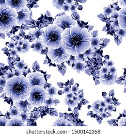 Abstract seamless pattern with plants, herbs and flowers