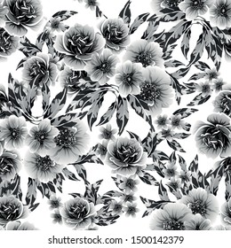 Abstract seamless pattern with plants, herbs and flowers