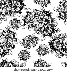 Abstract seamless pattern with plants, herbs and flowers