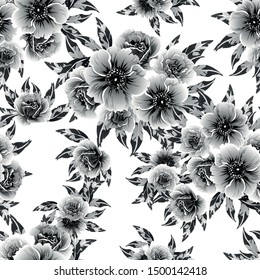 Abstract seamless pattern with plants, herbs and flowers