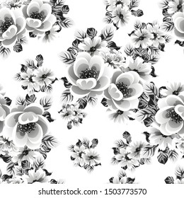 Abstract seamless pattern with plants, herbs and flowers