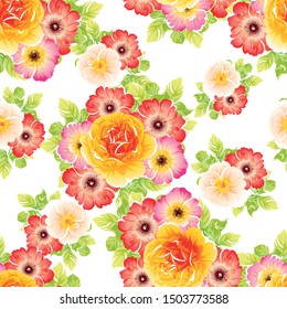 Abstract seamless pattern with plants, herbs and flowers