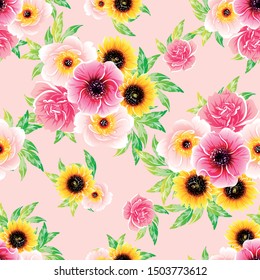 Abstract seamless pattern with plants, herbs and flowers