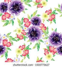 Abstract seamless pattern with plants, herbs and flowers
