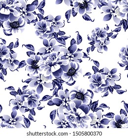 Abstract seamless pattern with plants, herbs and flowers, colorful botanical illustration.