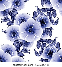 Abstract seamless pattern with plants, herbs and flowers, colorful botanical illustration.