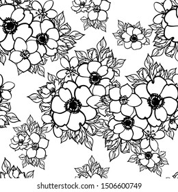 Abstract seamless pattern with plants, herbs and flowers